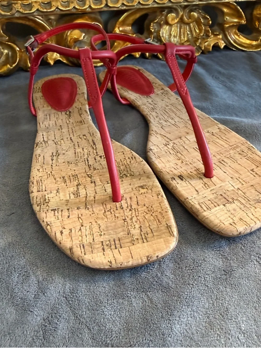 SCHUTZ Esha T-Strap Leather Cork Sandals - Red